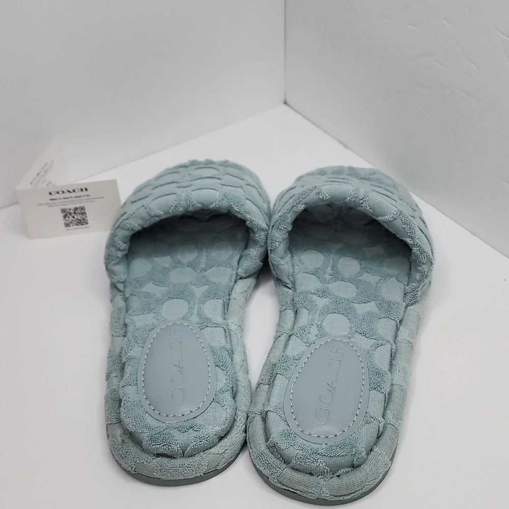 ⭐️COACH💯 NWT "BRIDGETT TERRY" SLIDERS/SHOES, THE SIZE IS 8.5 LADIES, AQUA COLOR - Picture 4 of 16